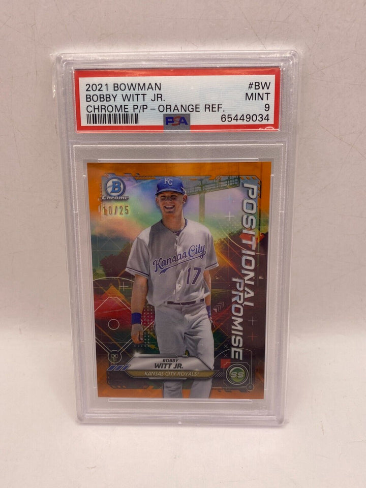 Bobby Witt Jr PSA 9 2021 Bowman Chrome Positional Promise Orange Refractor /25