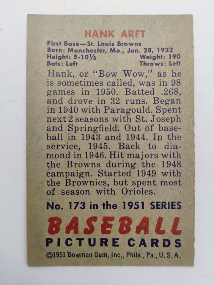 1951 Bowman Hank Arft