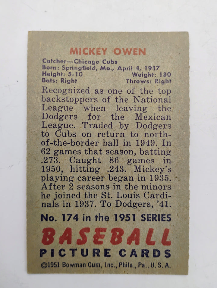 1951 Bowman Mickey Owen