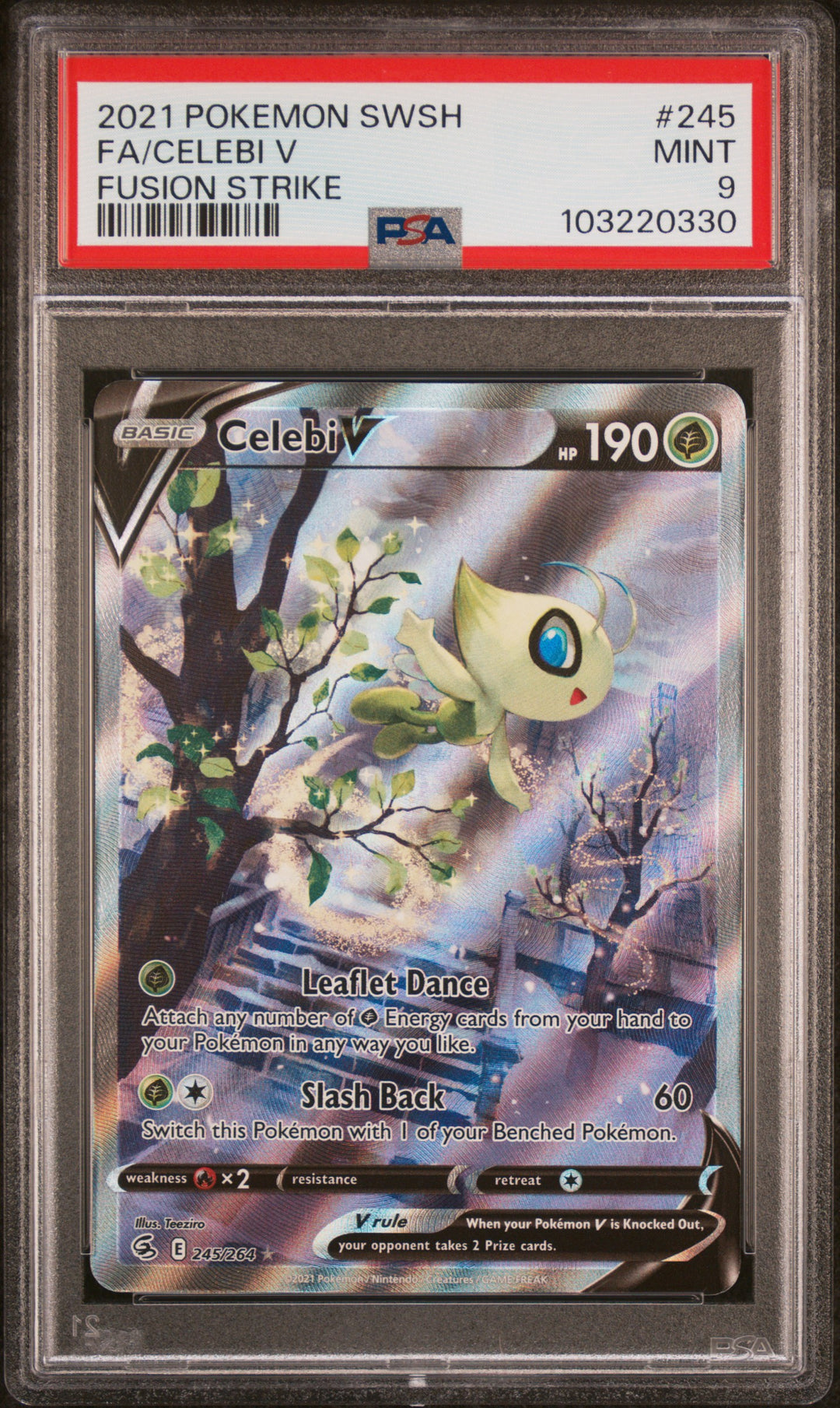 Pokemon 2021 SWSH Fusion Strike Celebi V 245/264 PSA 9