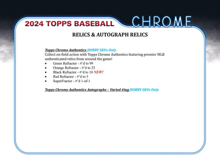 2024 Topps Chrome Baseball Hobby Box (24 Ct)