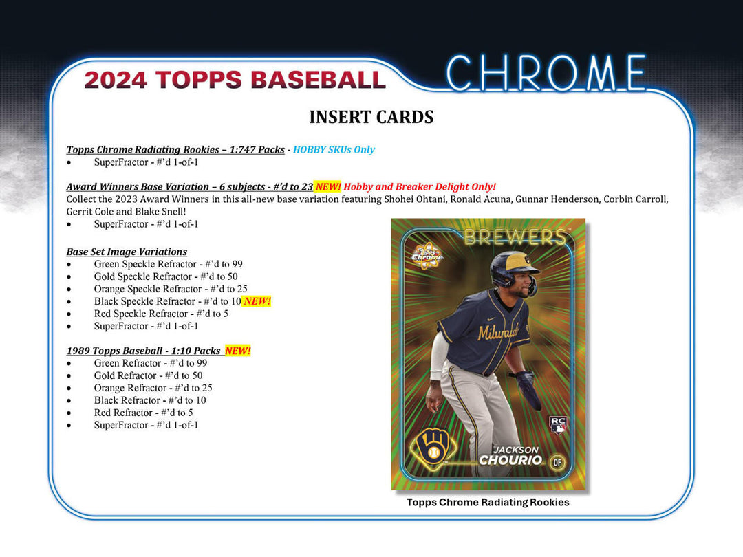 2024 Topps Chrome Baseball Hobby Box (24 Ct)