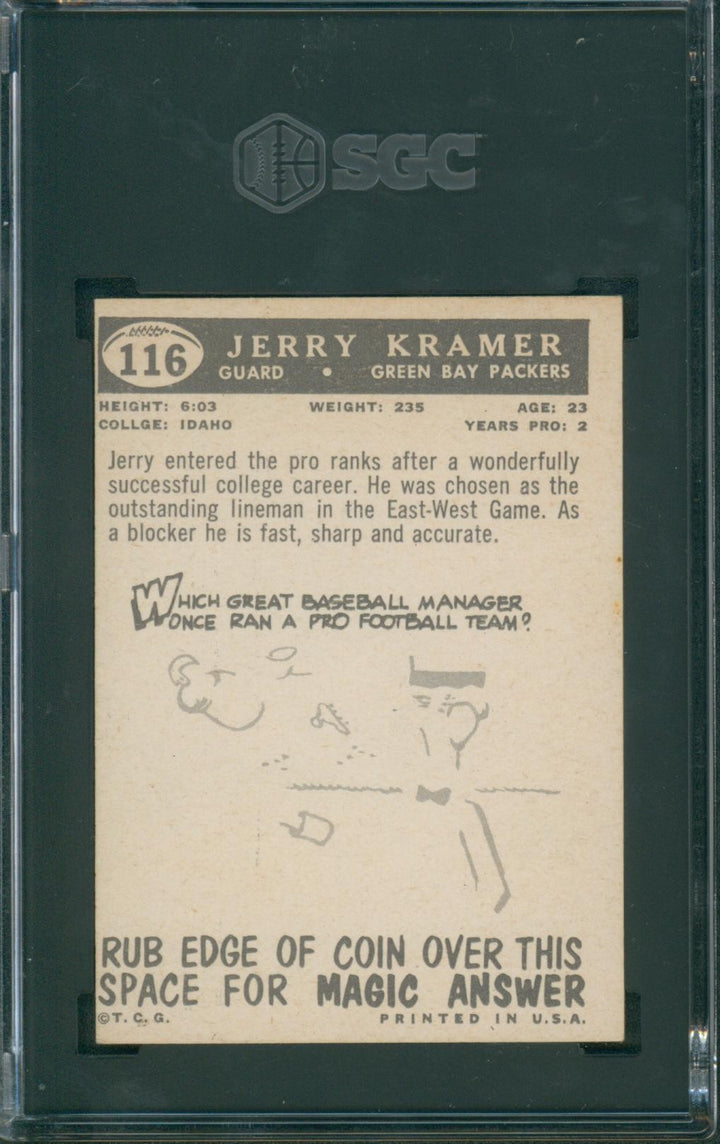 1959 Topps Football Jerry Kramer #116 SGC 5