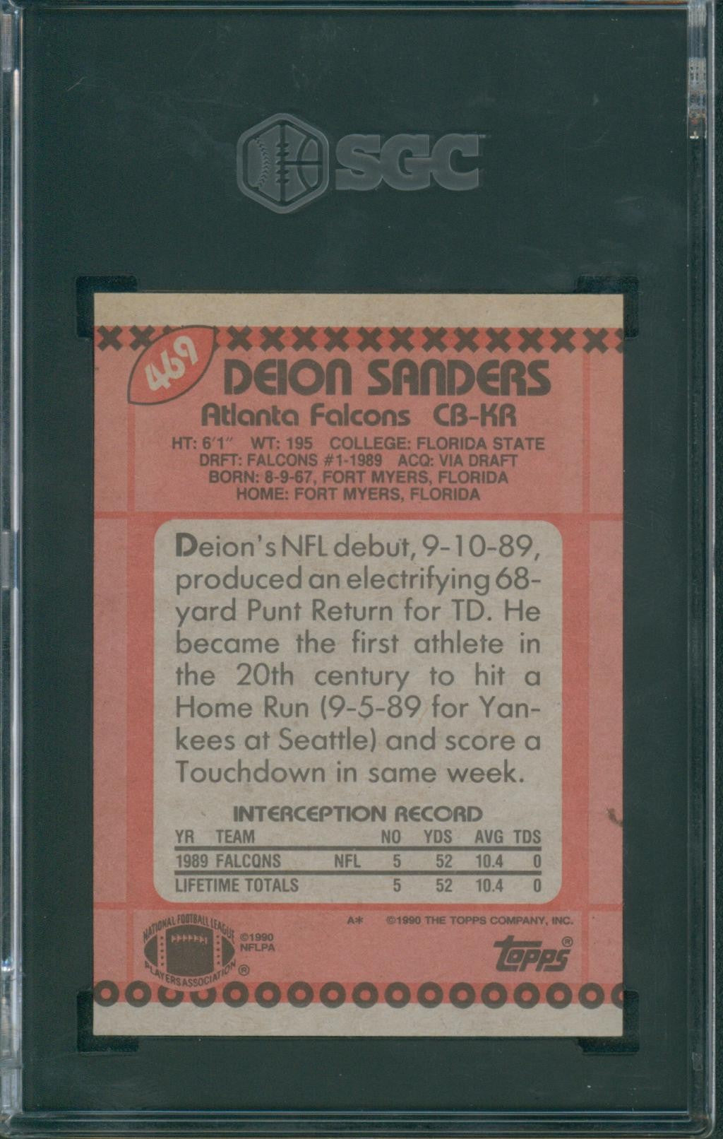 1990 Topps Football Deion Sanders #469 SGC 8