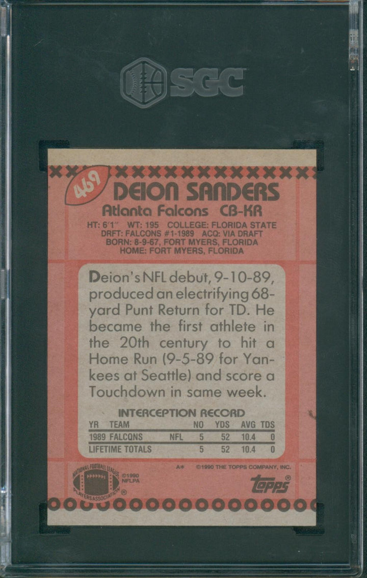 1990 Topps Football Deion Sanders #469 SGC 8