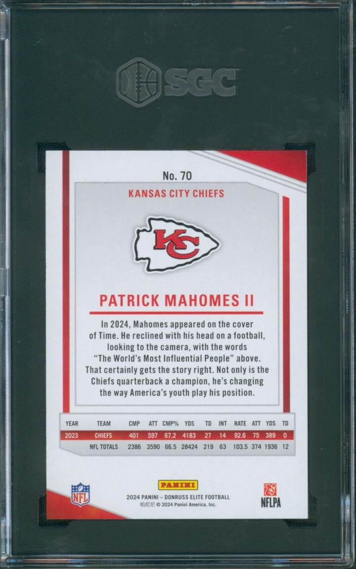 2024 Panini Elite Football Patrick Mahomes II #70 SGC 10