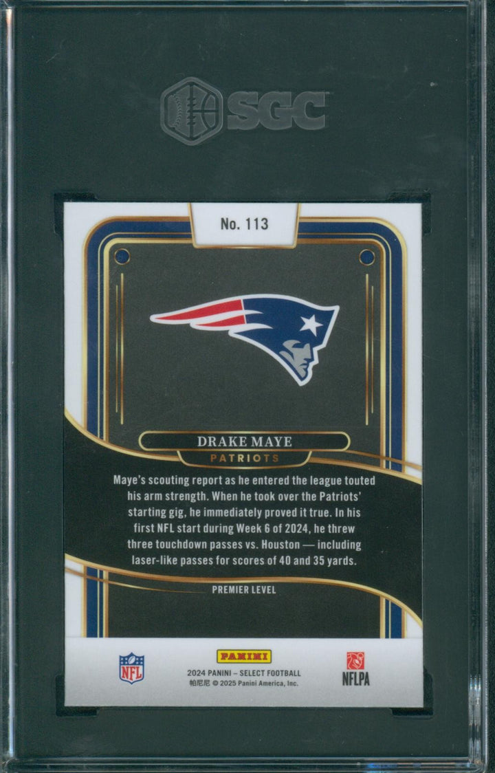 2024 Panini Select Football Drake Maye #113 SGC 10