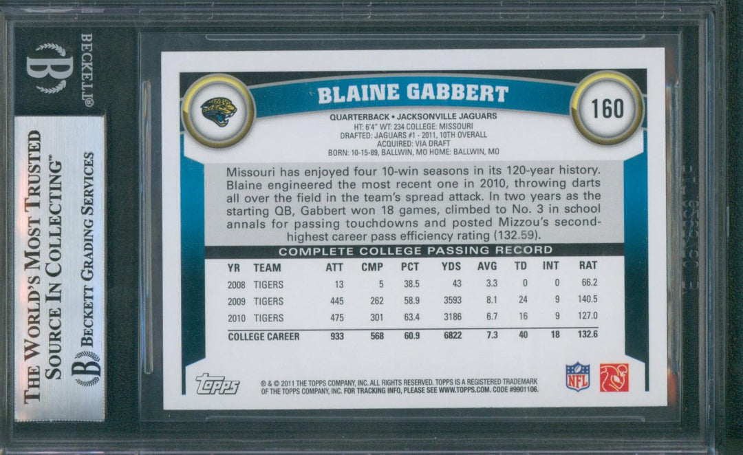 2011 Topps Football Blaine Gabbert #160C Passing Left Factory Set Only BGS 9