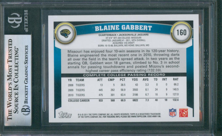 2011 Topps Football Blaine Gabbert #160C Passing Left Factory Set Only BGS 9