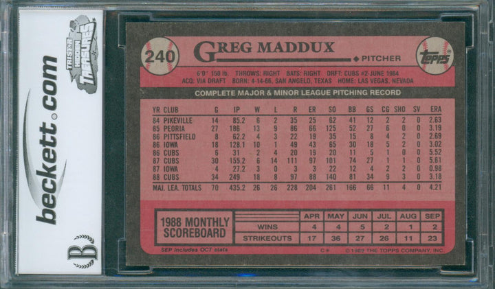 1989 Topps Baseball Greg Maddux #240 BCCG 10