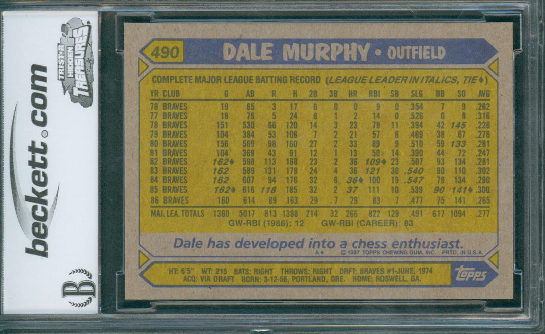 1987 Topps Baseball Dale Murphy  #490 BCCG 10