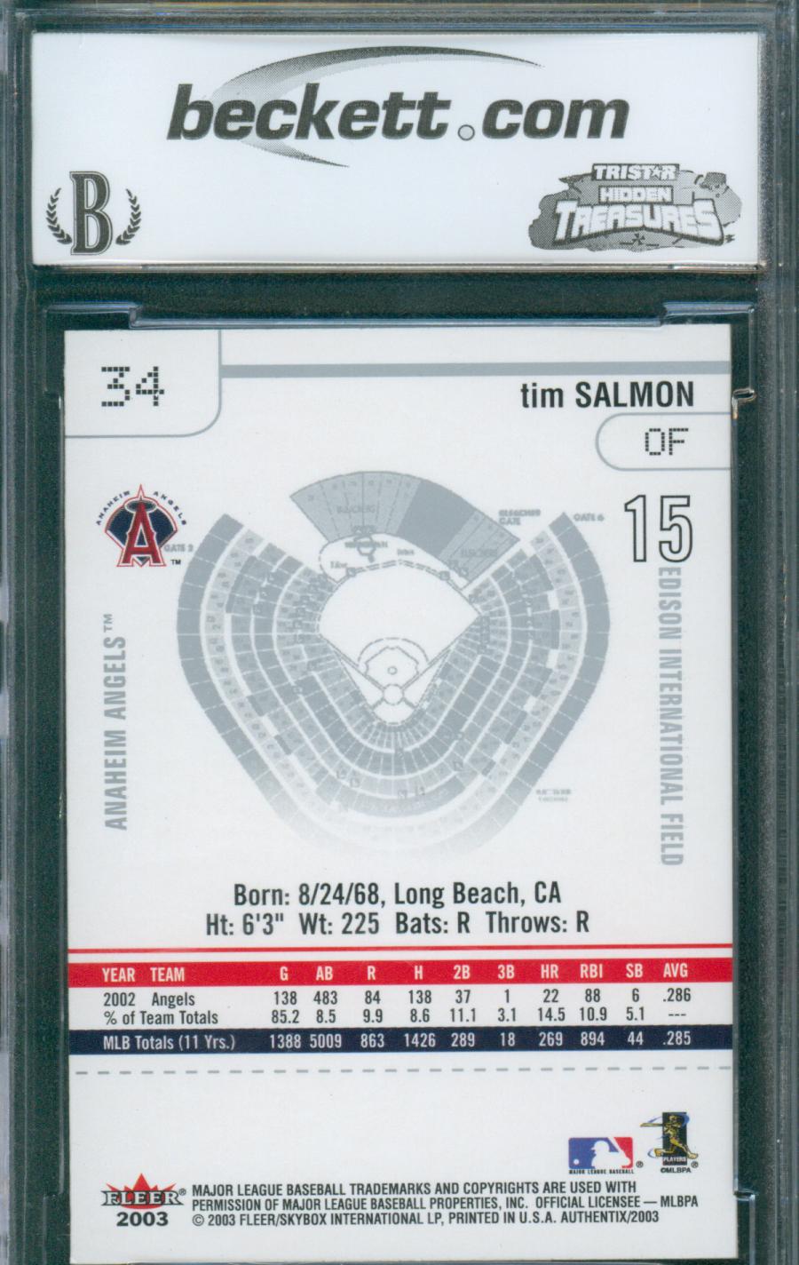 2003 Fleer Authentix Baseball Tim Salmon #34 BCCG 9