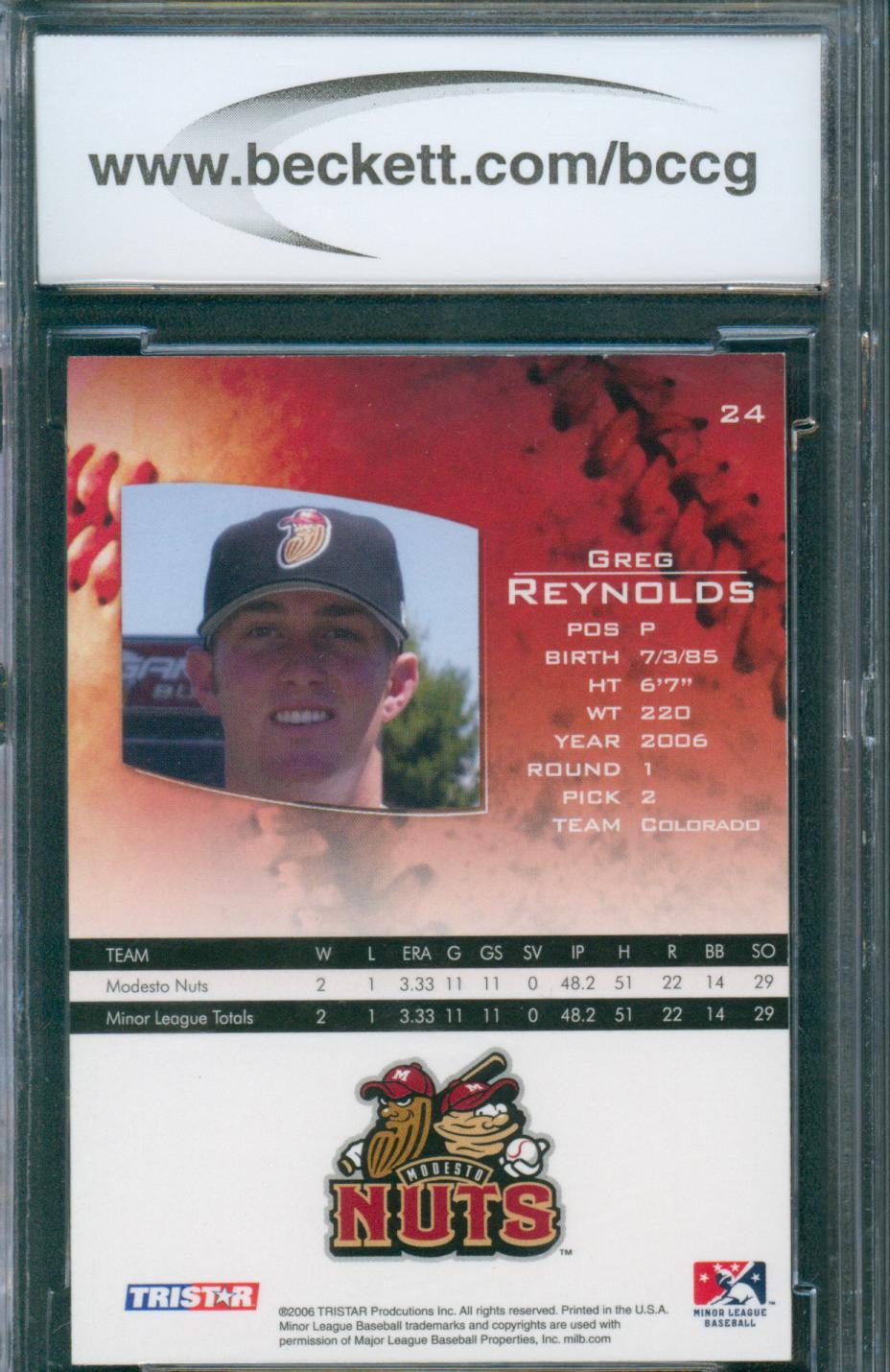 2006 Tristar Baseball Prospects Plus Greg Reynolds #24 BCCG 10