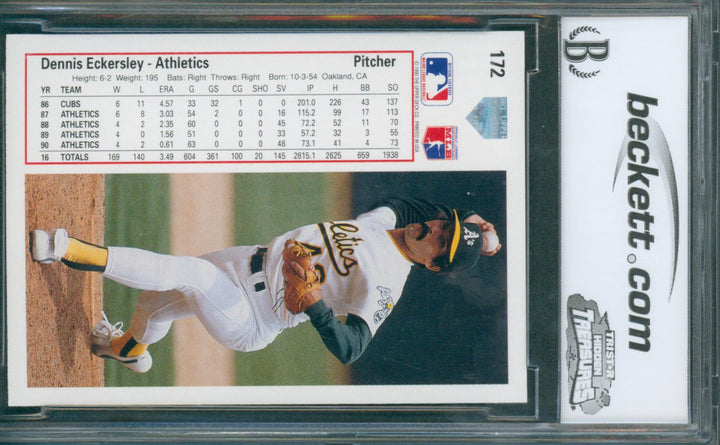 1991 Upper Deck Baseball Dennis Eckersley #172 BCCG 10