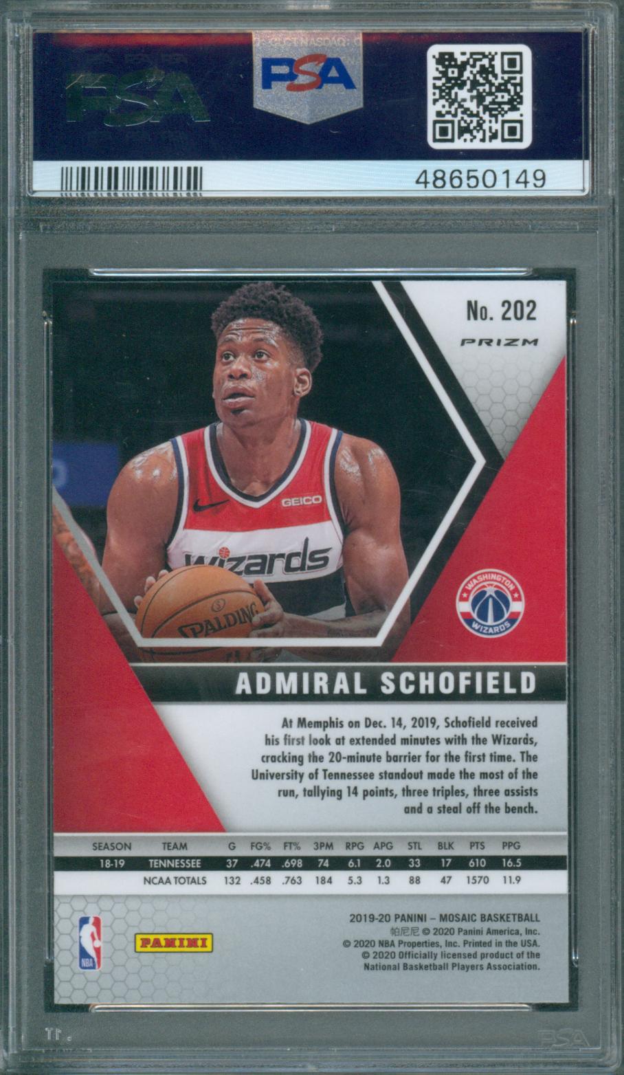 2019 Panini Mosaic Basketball Admiral Schofield #202 PSA 10 Pink CAMO