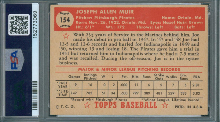 1952 Topps Baseball Joe Muir #154 PSA 5 EX