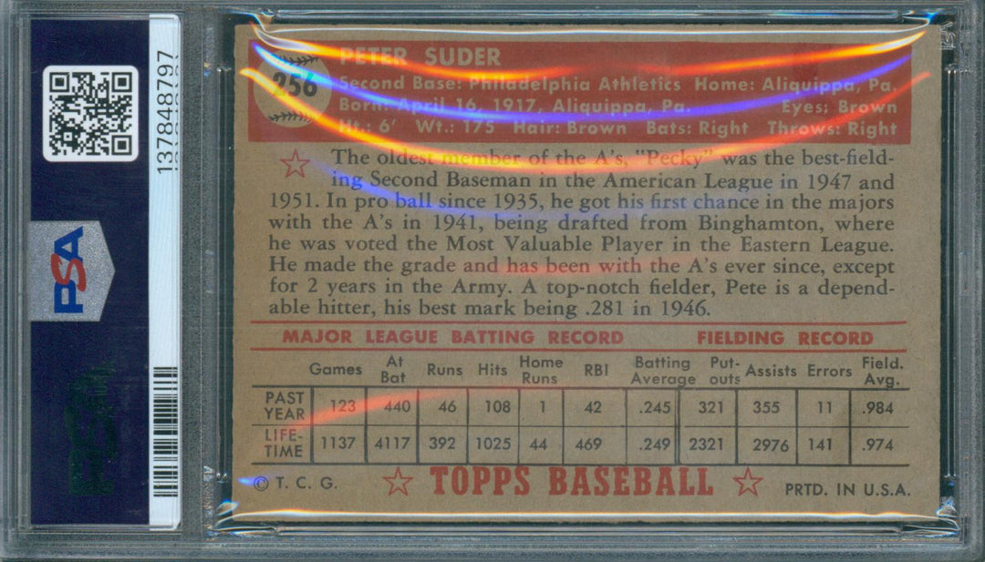1952 Topps Baseball Pete Suder #256 PSA 5 EX