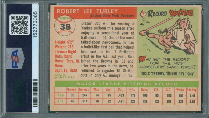 1955 Topps Baseball Bob Turley #38 PSA 5 EX
