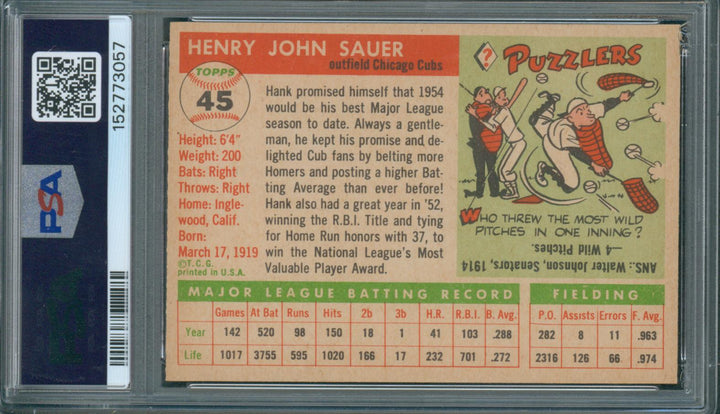 1955 Topps Baseball Hank Sauer #45 PSA 6 EX-MT