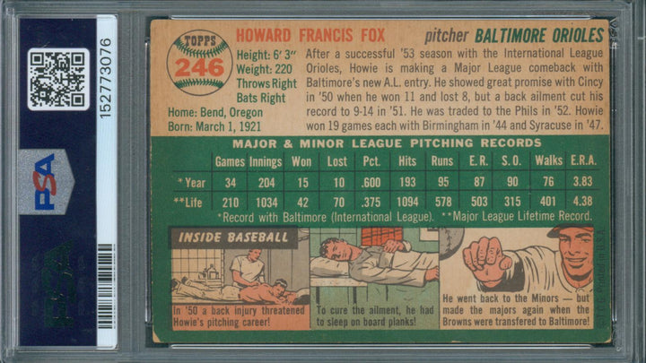 1954 Topps Baseball Howie Fox #246 PSA 3 VG