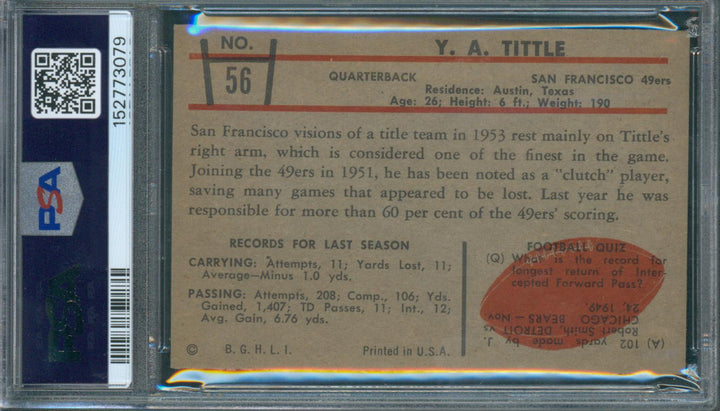 1953 Bowman Y. A. Tittle #56 PSA 9 EX-MT