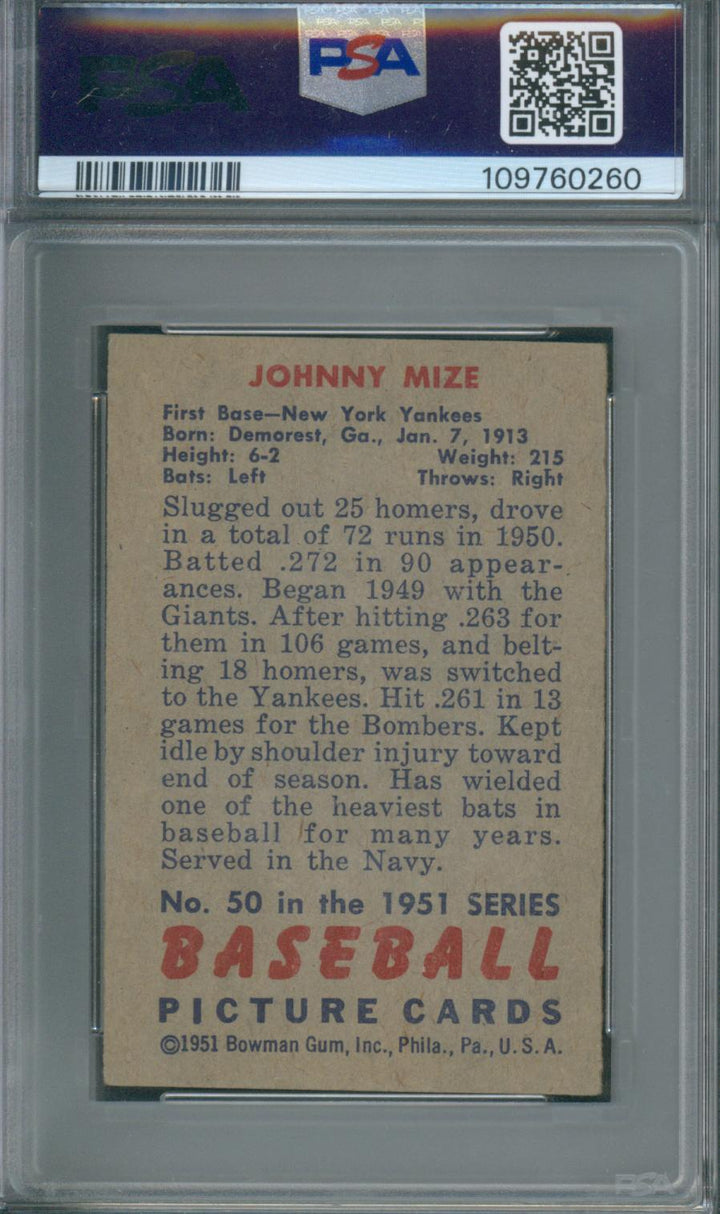 Bowman Baseball Johnny Mize #50 VG-EX PSA 4