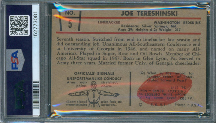 1953 Bowman Football Joe Tereshinski #5 PSA 5 EX