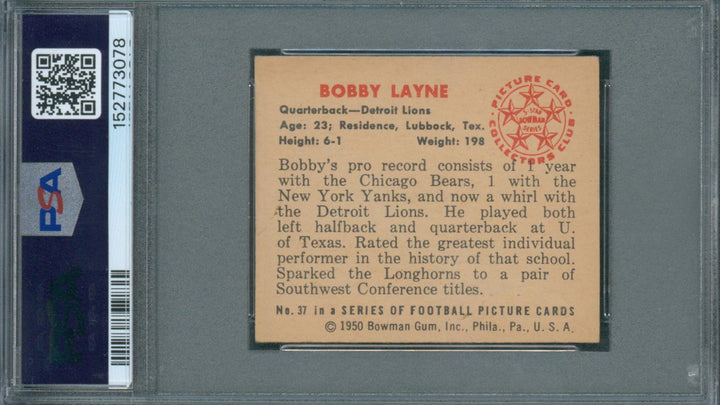 1950 Bowman Football Bobby Layne RC #37 PSA 5 EX