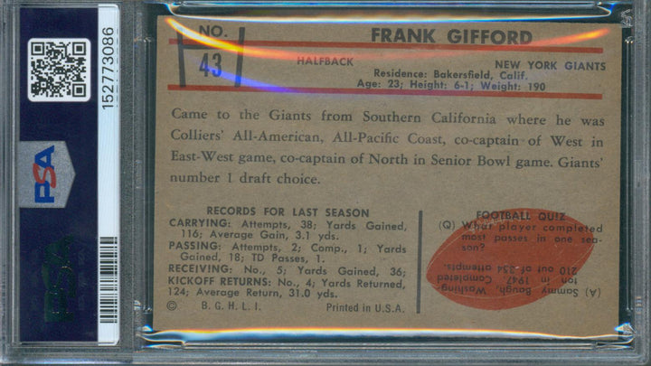 1953 Bowman Football Frank Gifford #43 PSA 6 EX-MT