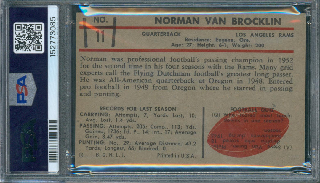 1953 Bowman Football Norm Van Brocklin #11 PSA 5 EX
