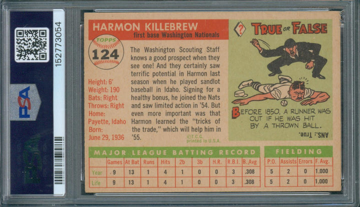1955 Topps Baseball Harmon Killebrew RC #124 PSA 4 VG-EX