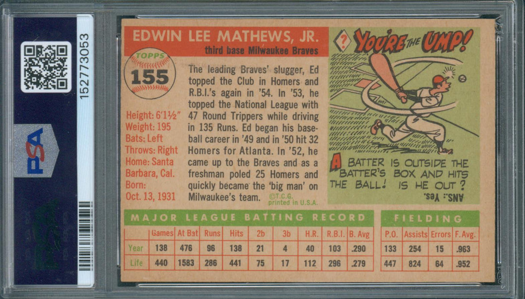 1955 Topps Baseball Ed Matthews #155 PSA 4 VG-EX