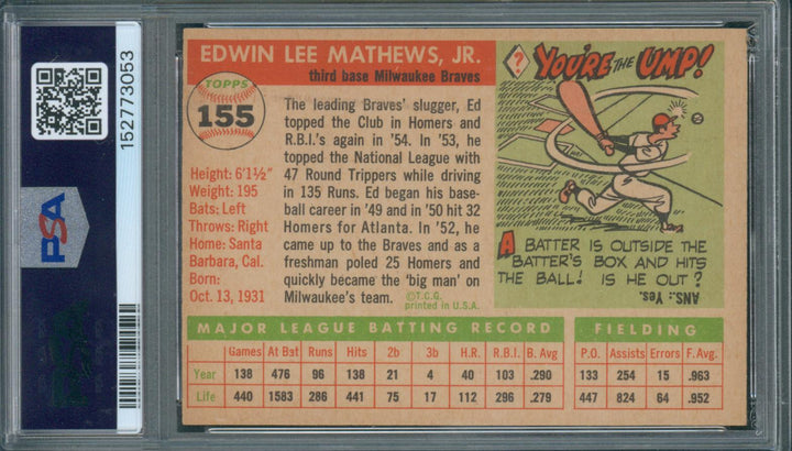 1955 Topps Baseball Ed Matthews #155 PSA 4 VG-EX