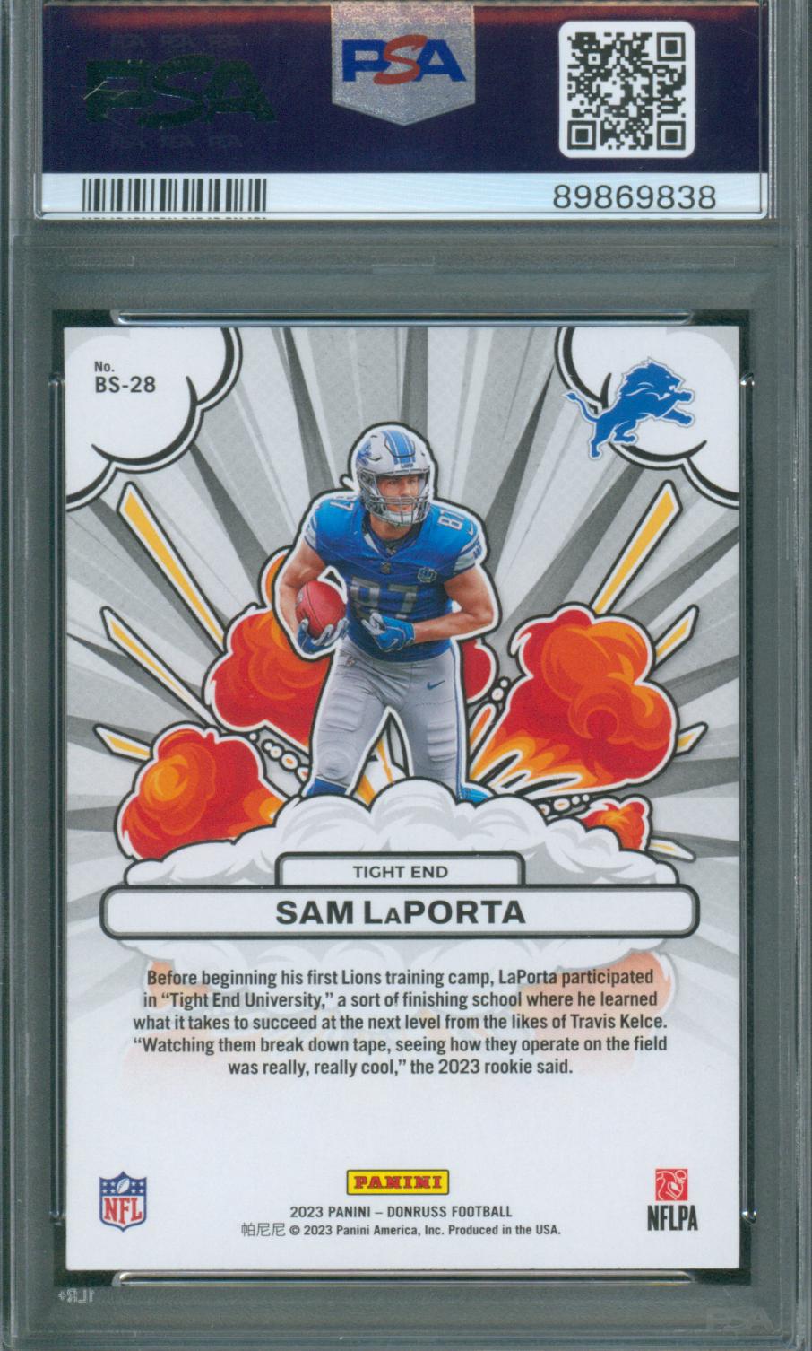 2023 Donruss Football Donruss Sam LaPorta Bomb Squad #BS-28 PSA 10
