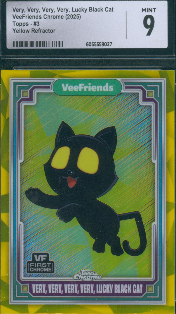 2025 Topps Chrome VeeFriends Very, Very, Very, Very Lucky Black Cat #3 Yellow Refractor CGC 9