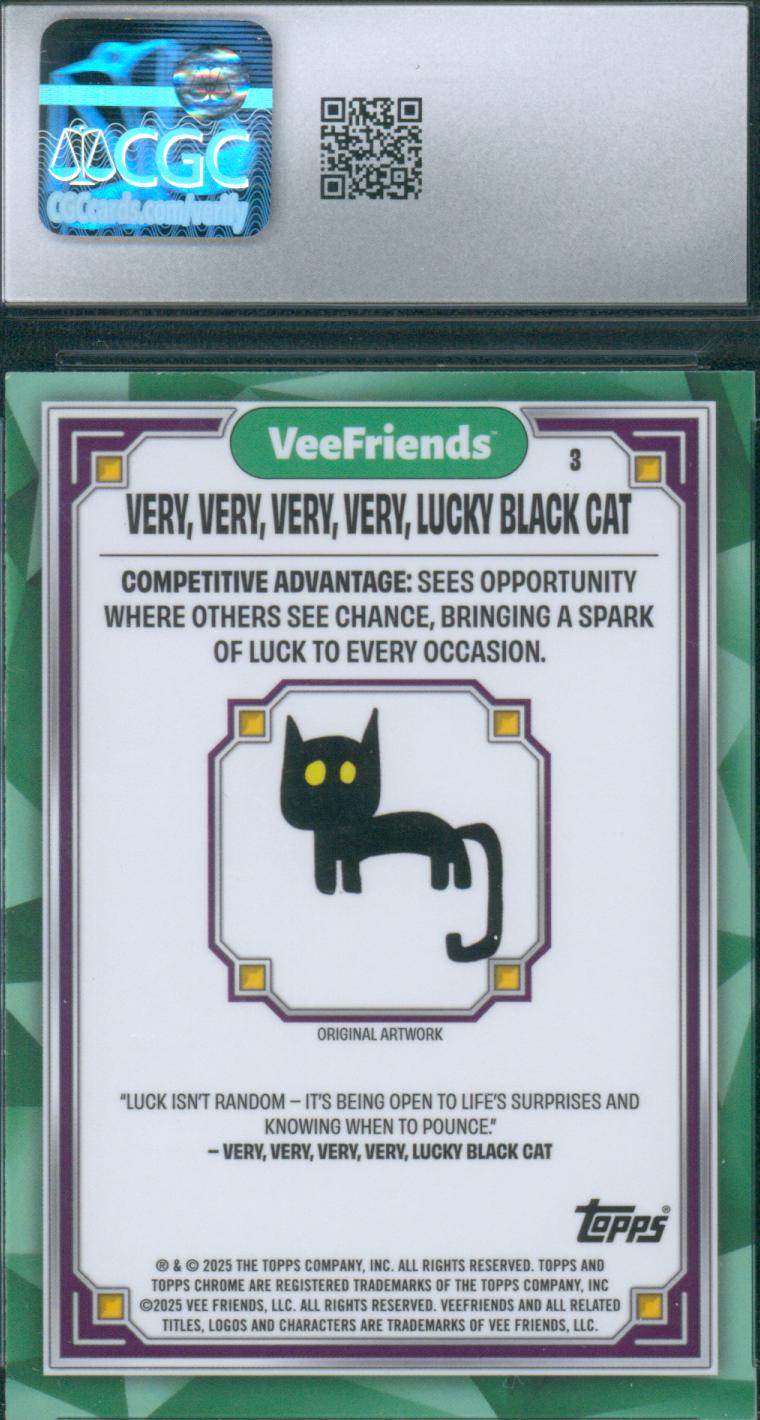 2025 Topps Chrome VeeFriends Very, Very, Very, Very Lucky Black Cat #3 Yellow Refractor CGC 9