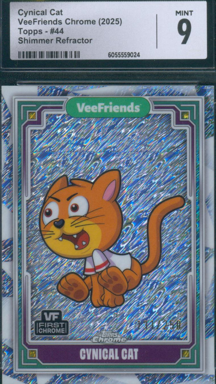 2025 Topps Chrome VeeFriends Cynical Cat #44 Shimmer Refractor CGC Mint 9