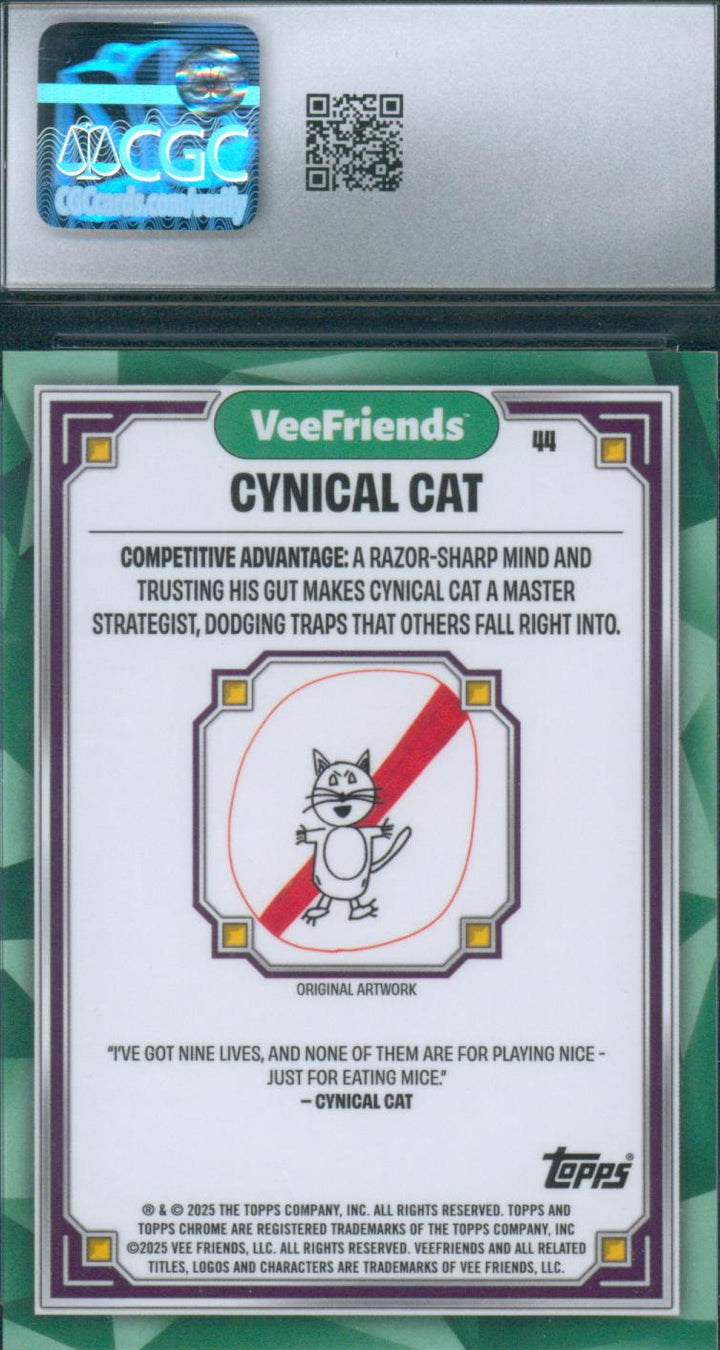 2025 Topps Chrome VeeFriends Cynical Cat #44 Shimmer Refractor CGC Mint 9