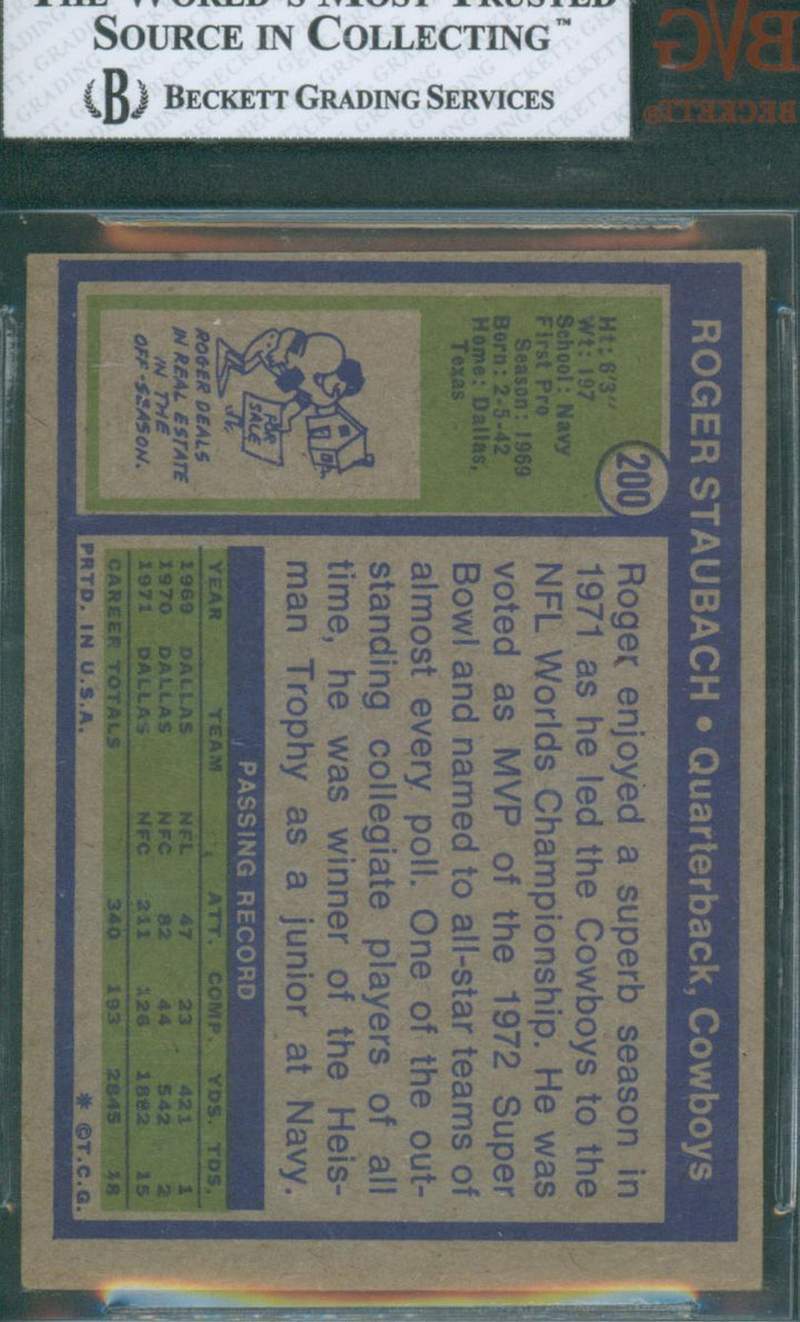 1972 Topps Football Roger Staubach #200 BVG 4 VG-EX