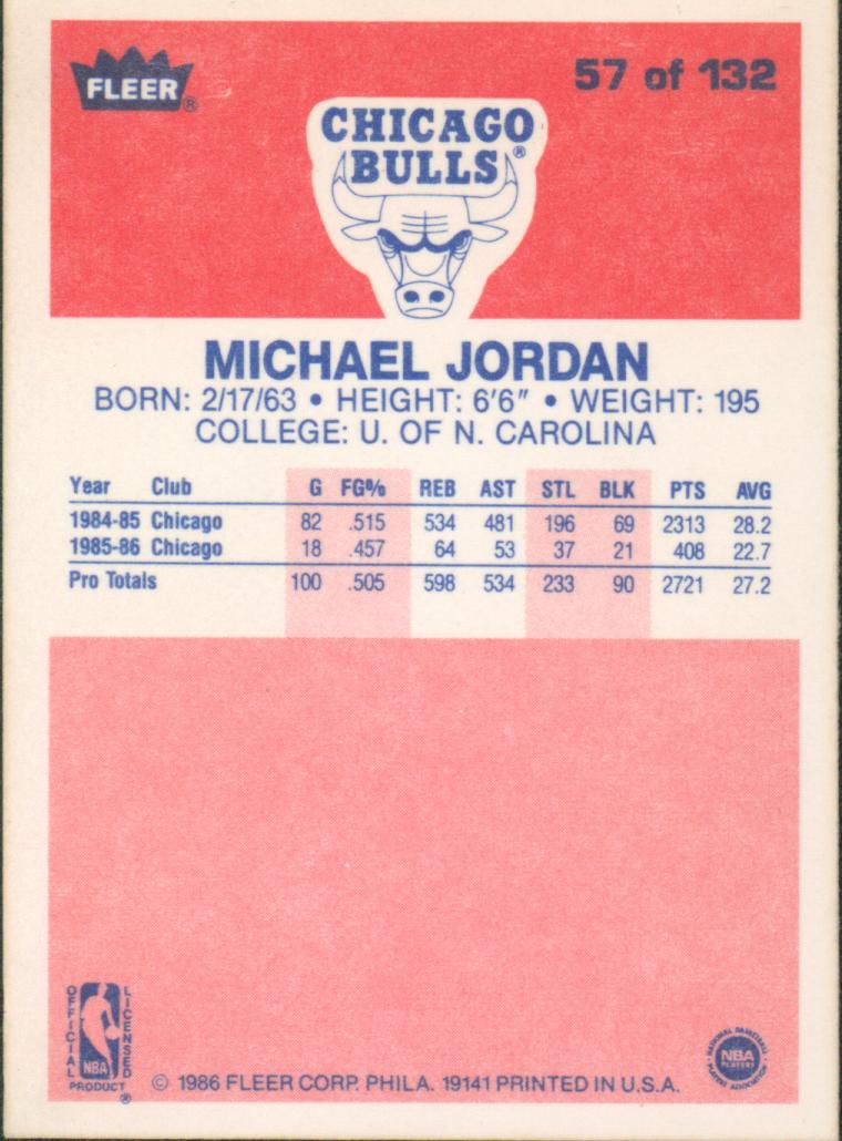 1986-87 Fleer Basketball Michael Jordan RC #57