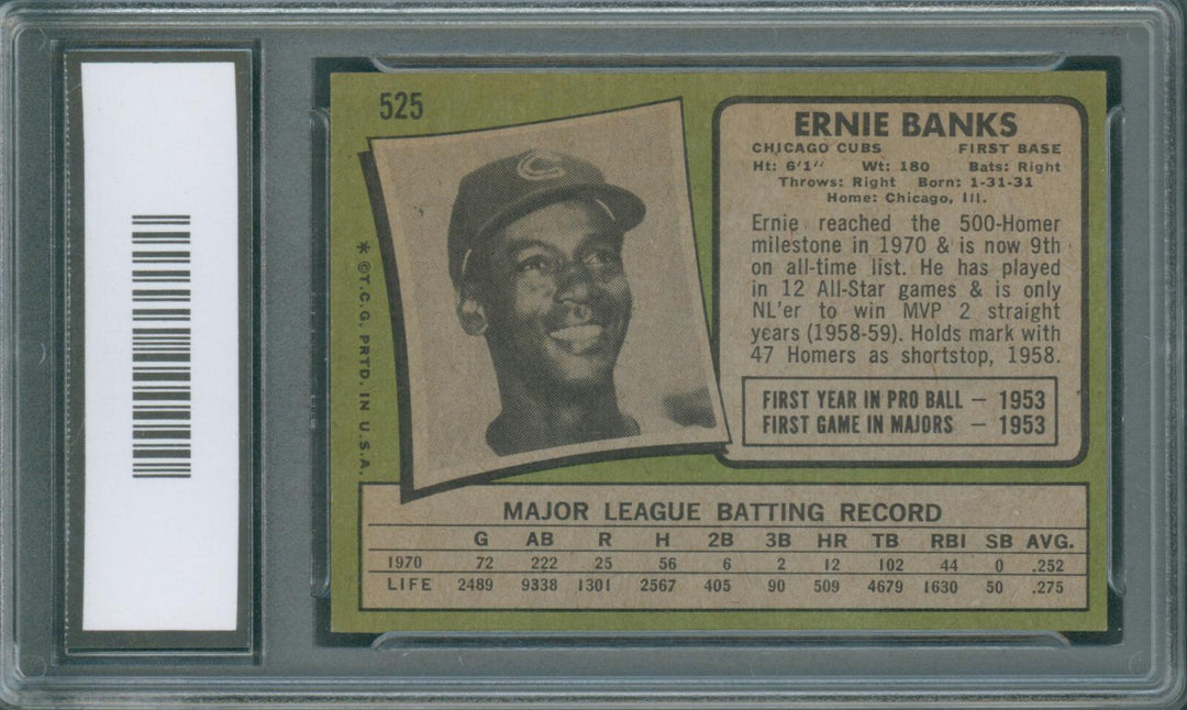 1971 Topps Baseball Ernie Banks #525 GMA 4.5 VG-EX+