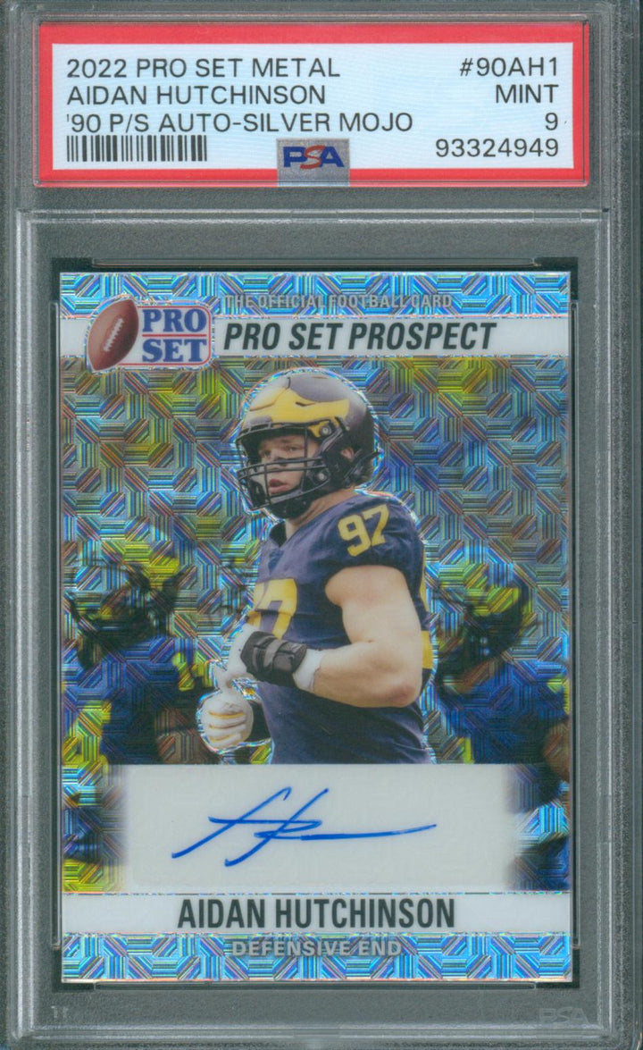 2022 Pro Set Metal Aidan Hutchinson '90 P/S Auto-Silver Mojo  #90AH1 PSA 9 Mint