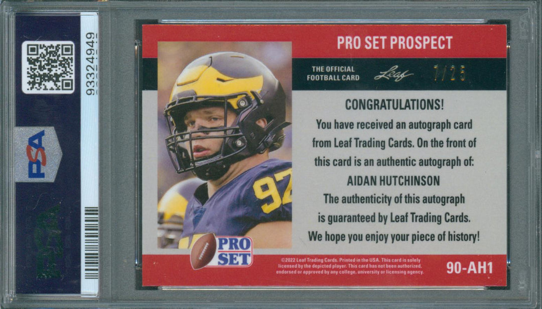 2022 Pro Set Metal Aidan Hutchinson '90 P/S Auto-Silver Mojo  #90AH1 PSA 9 Mint