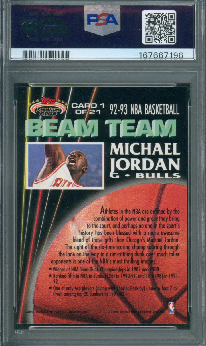 1992 Stadium Club Basketball Michael Jordan #1 Beam Team PSA 8 NM-MT