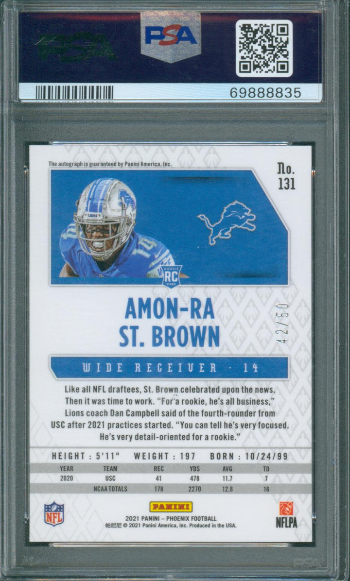 2021 Panini Phoenix Football Amon-Ra-St. Brown #131 Pink Auto /49 PSA 10 PSA/DNA Authentic