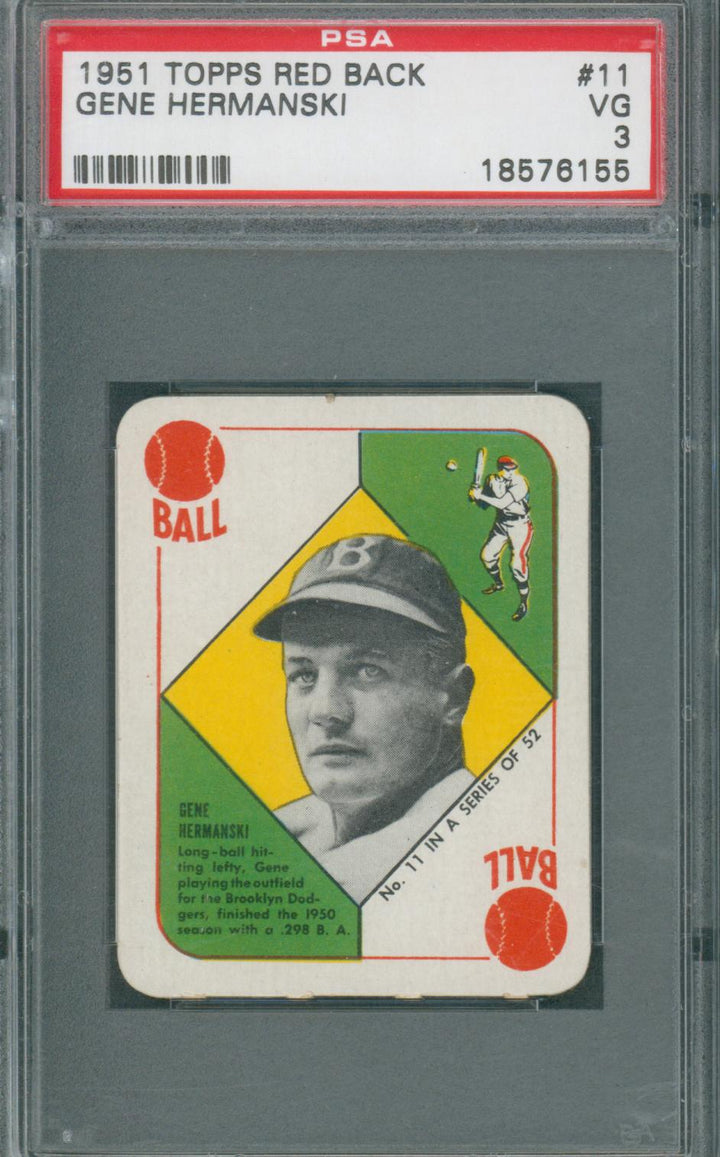 1951 Topps Red Back Gene Hermanski #11 PSA 3 VG