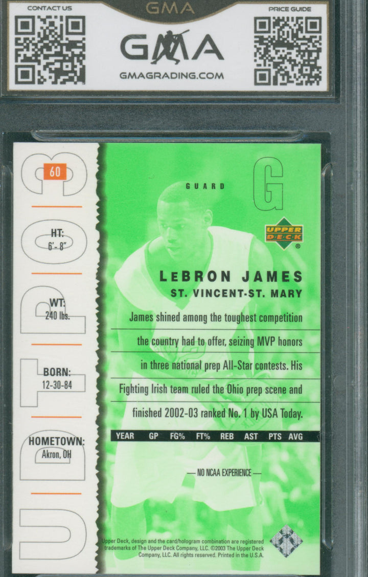 2003 UD Top Prospects Basketball Lebron James #60 GMA 8.5