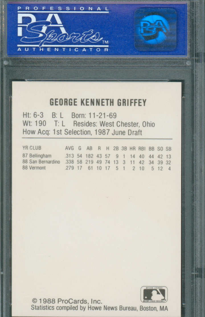 1988 Procards Baseball Ken Griffey JR. #8 Vermont MAriners PSA 8 (OC)