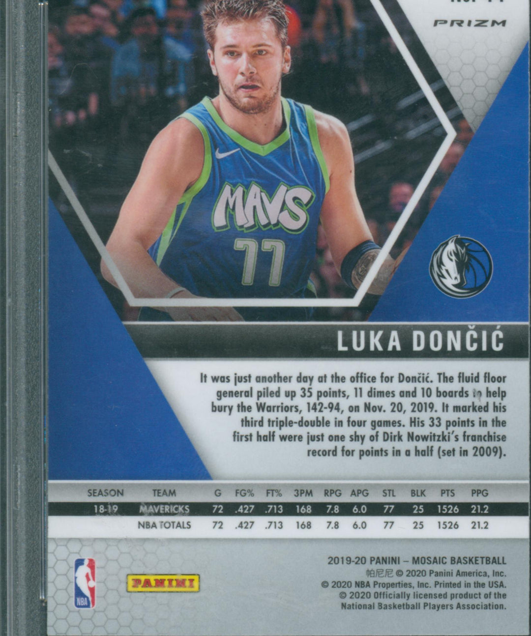 2019 Panini Mosaic Basketball Luka Doncic #44 Pink Camo Prizm PSA 10 GEM MT