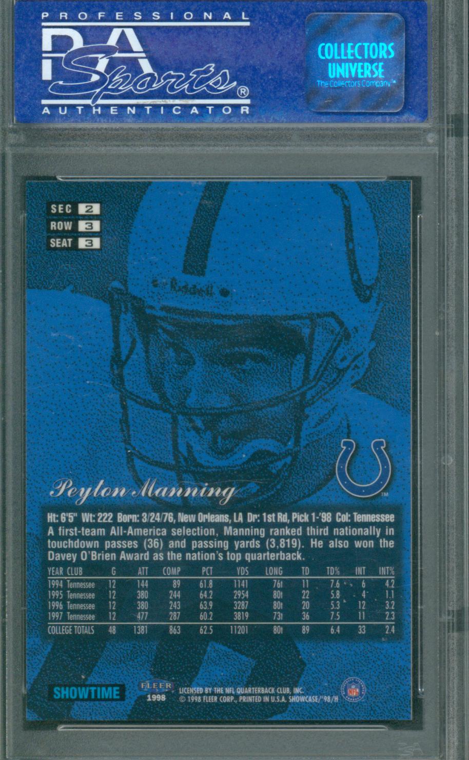 1998 Fleer Flair Showcase Football Peyton Manning #3 Row 3 PSA 8 NM-MT